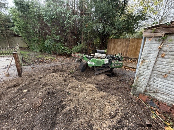Stump grinding equipment on site